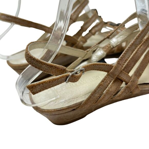 GERRY WEBER Genuine Leather Bronze Sandals Wedges Slingback Beige Shoes 37 / 6.5 - Picture 5 of 16